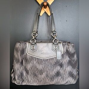 Coach Ashley Gathered Satin Satchel Carryall Bag Charcoal/Silver Grey -EUC-